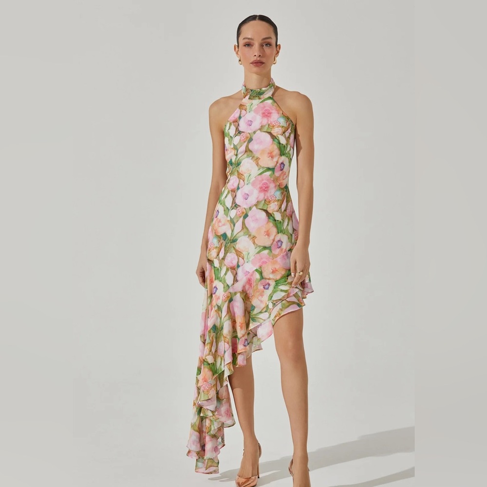 Asymmetric Floral Halter Midi Dress ASTR the Label